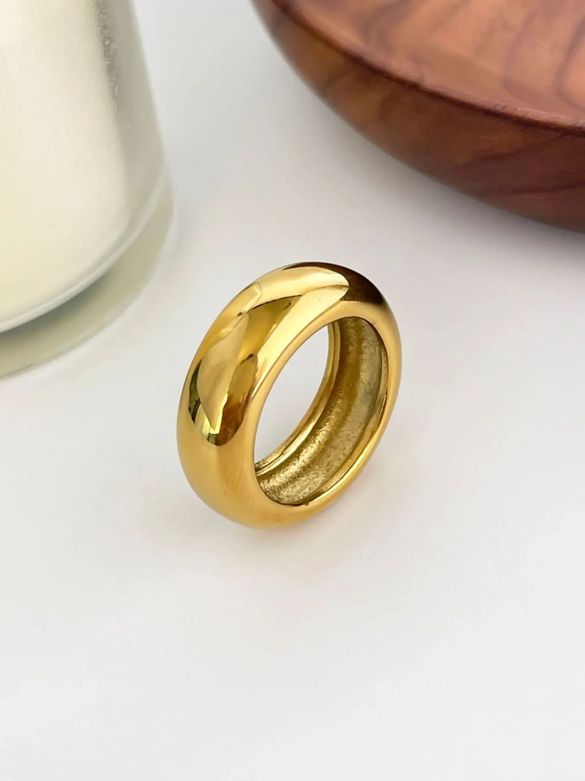 2-Piece 18K Gold-Plated Stainless Dome Band Rings - alternate ring view