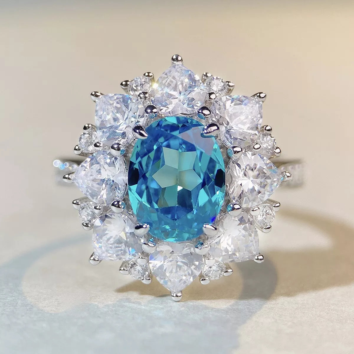 Sterling Silver Zircon Flower Ring in Green - women's ring
