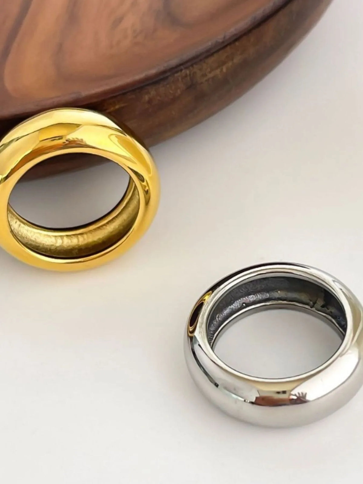 2-Piece 18K Gold-Plated Stainless Dome Band Rings - alternate ring view