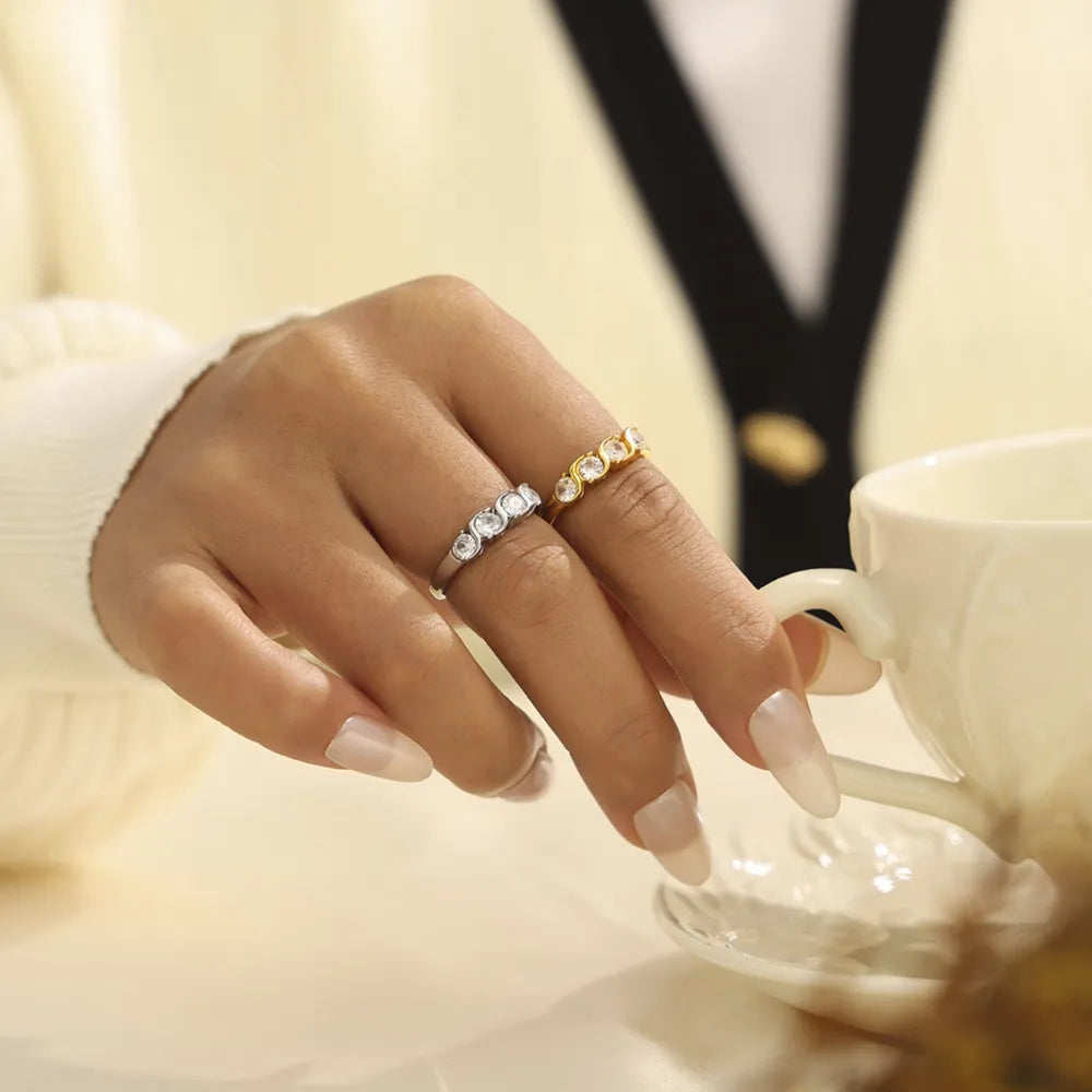 Stainless Steel Inlaid Zircon Ring in Silver - women's ring