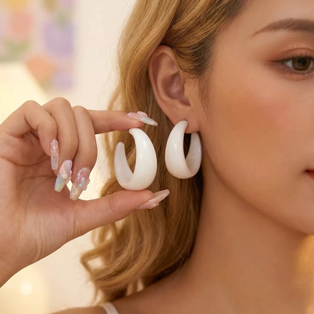 Chunky Hoop Earrings in White - women's hoop earrings