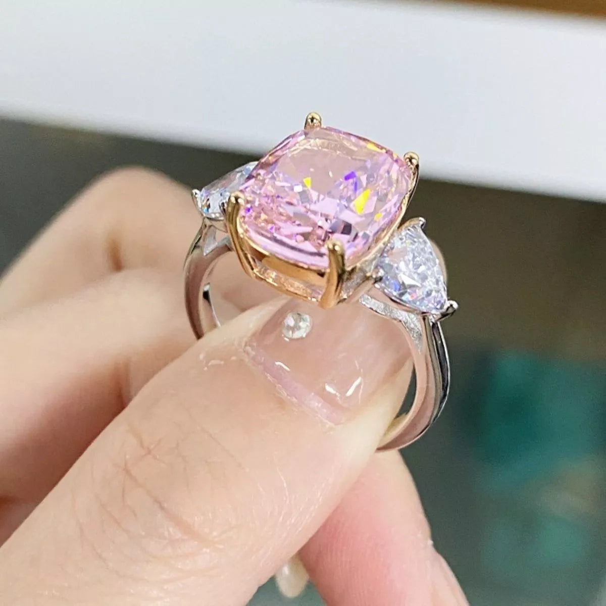 Sterling Silver Zircon Geometric Ring in Blush Pink - women's ring