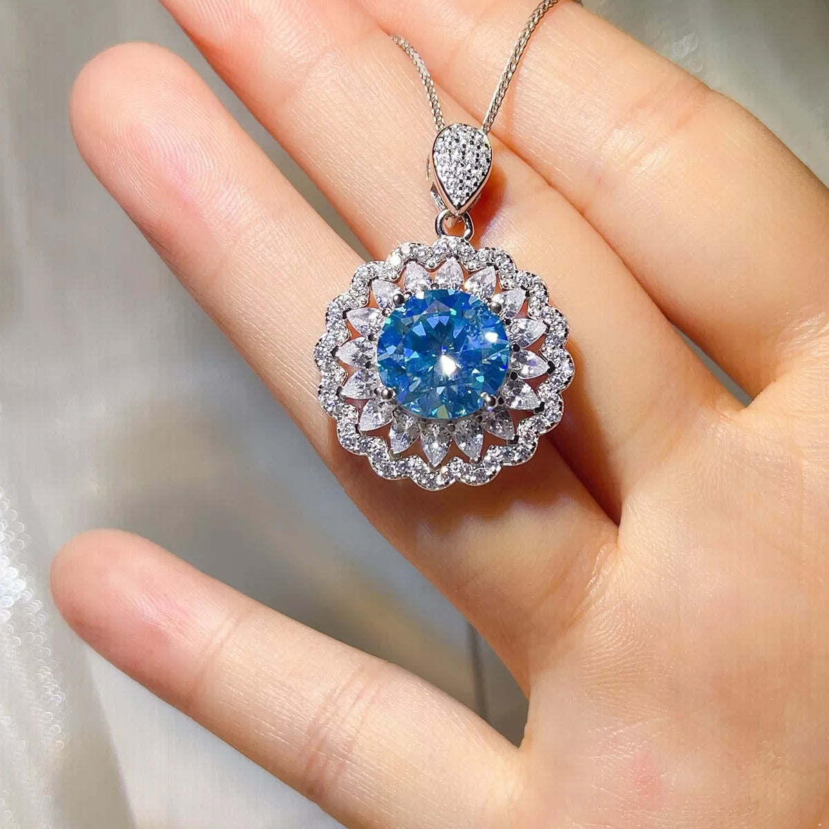 5 Carat Sterling Silver Moissanite Pendant Necklace - alternate necklace view
