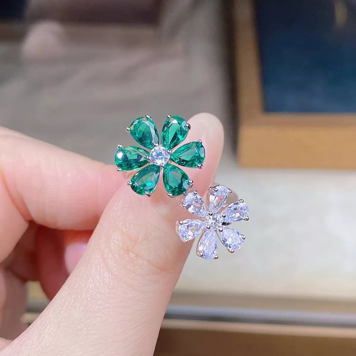 Sterling Silver Zircon Flower Ring - alternate ring view