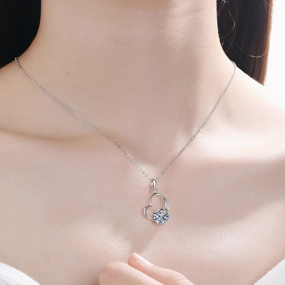 2 Carat Moissanite Heart Sterling Silver Necklace - alternate necklace view
