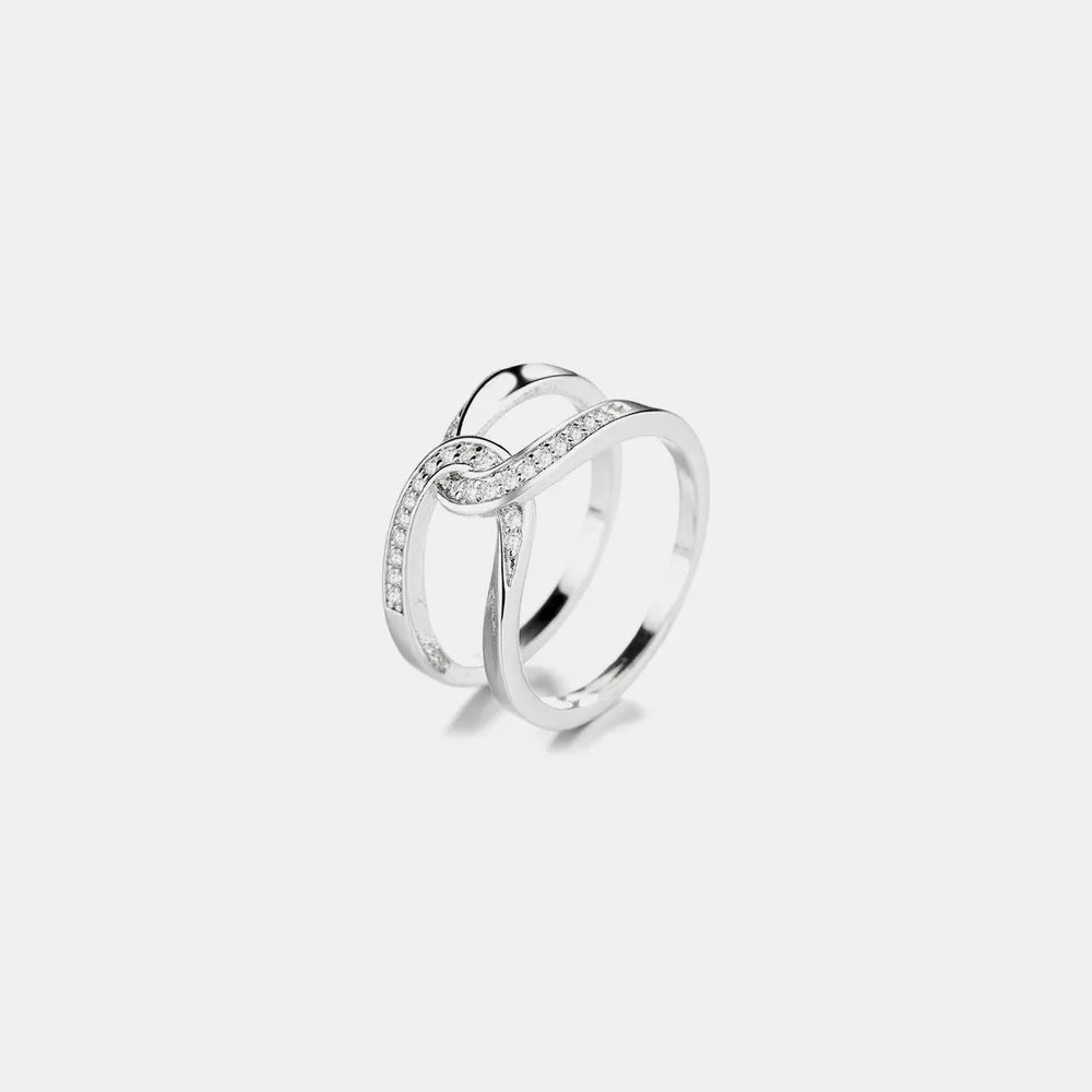Twisted Inlaid Zircon Double-layered Ring in Silver - women's ring