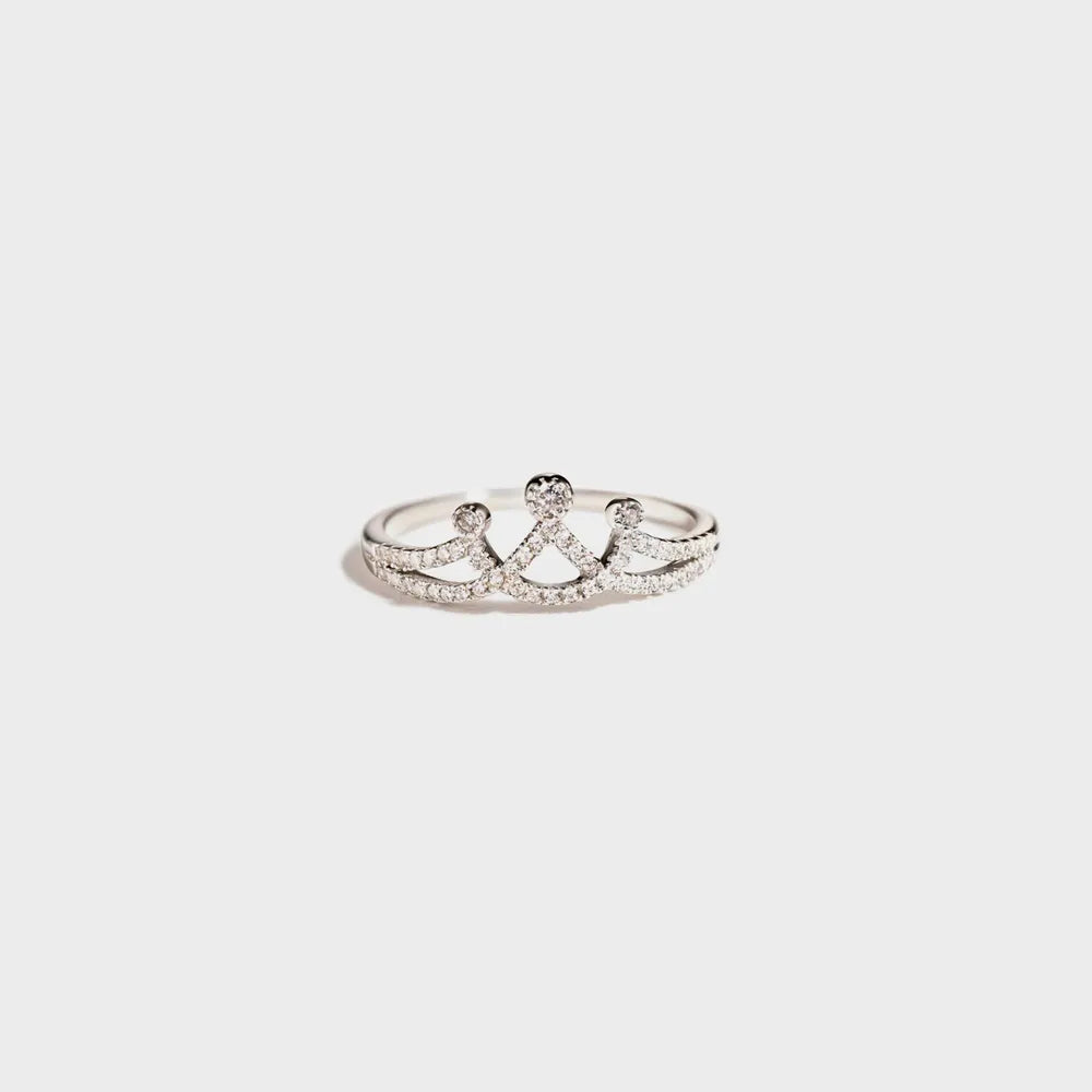 Crown Shape Inlaid Zircon Sterling Silver Ring in Silver - women's ring