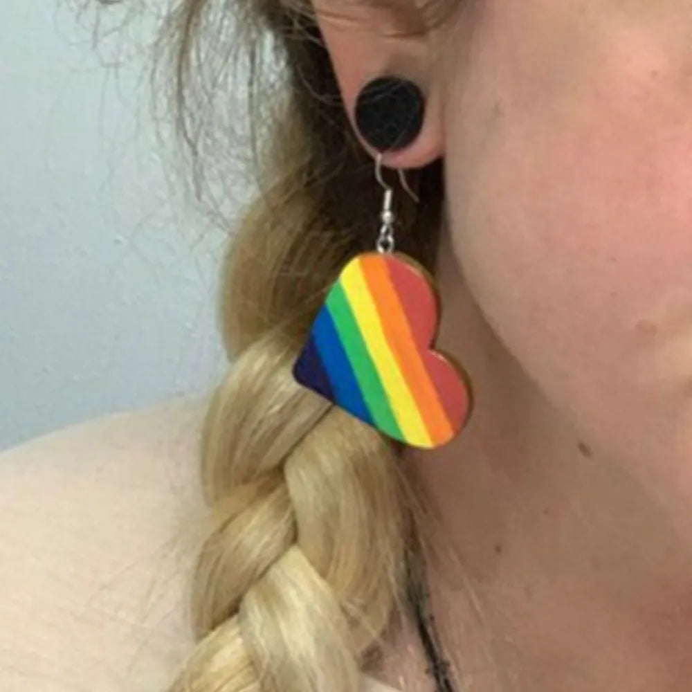 Leather Colorful Striped Heart Earrings in Multicolor - women's earrings