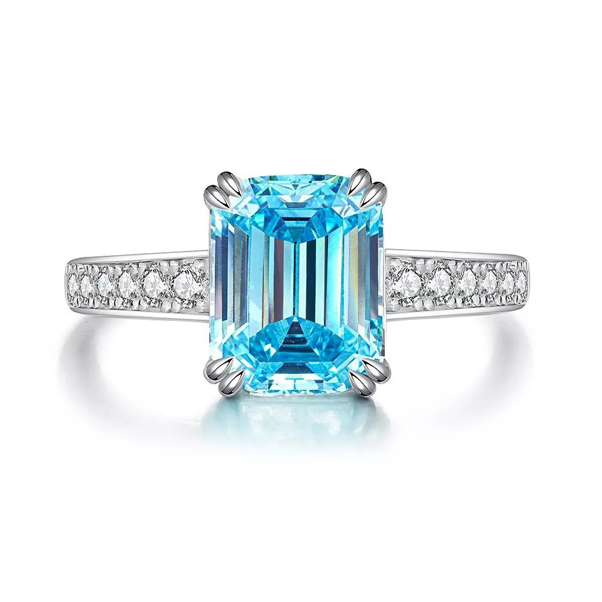Sterling Silver Zircon Geometric Ring in Pastel Blue - women's ring