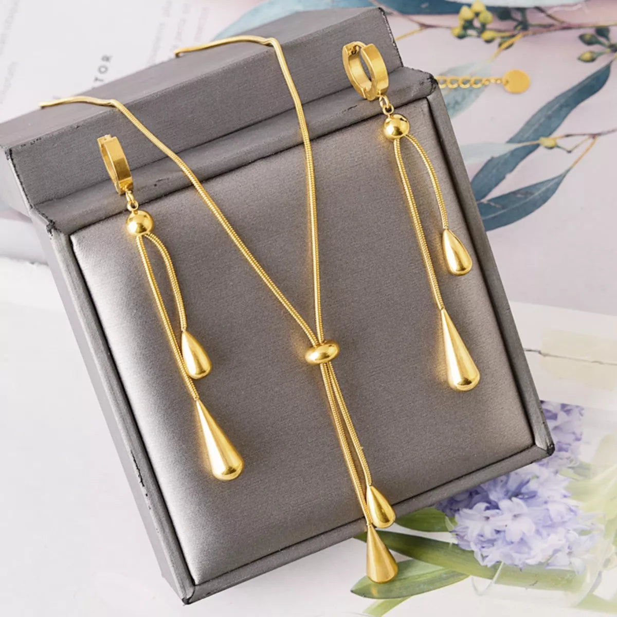 Teardrop Pendant Necklace and Earrings Set - alternate necklace view