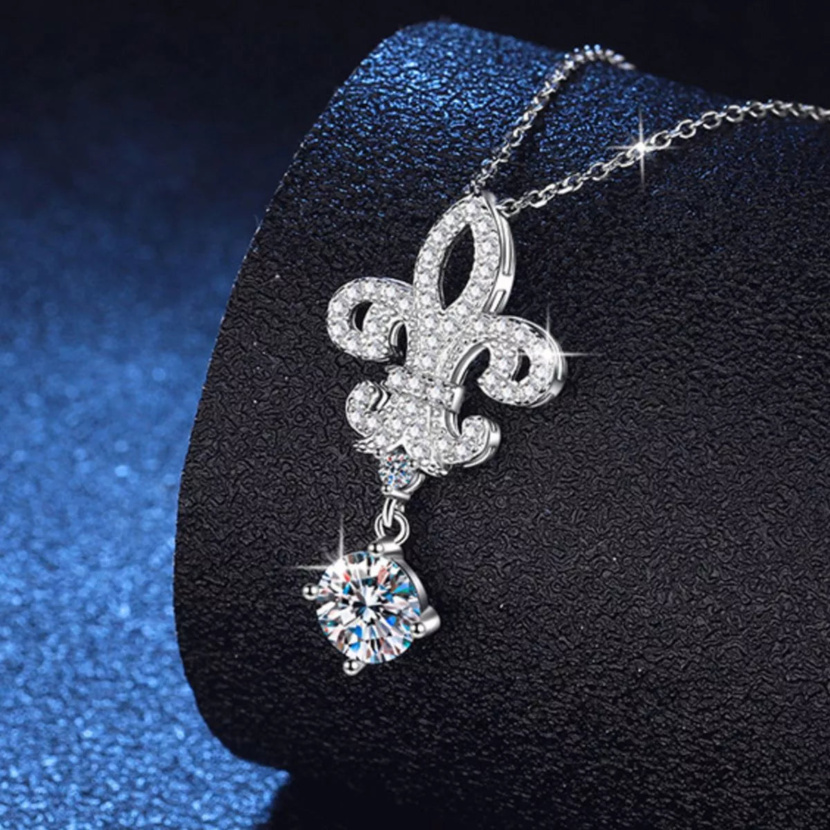 1 Carat Moissanite Sterling Silver Iris Pendant Necklace - alternate necklace view