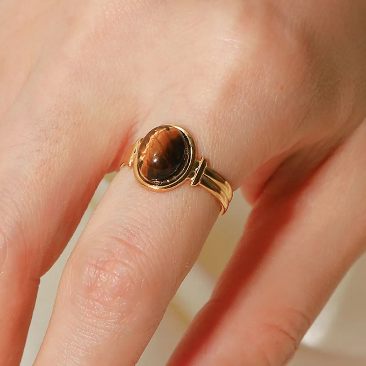 Vintage Natural Stone Gold-Plated Adjustable Ring - alternate ring view