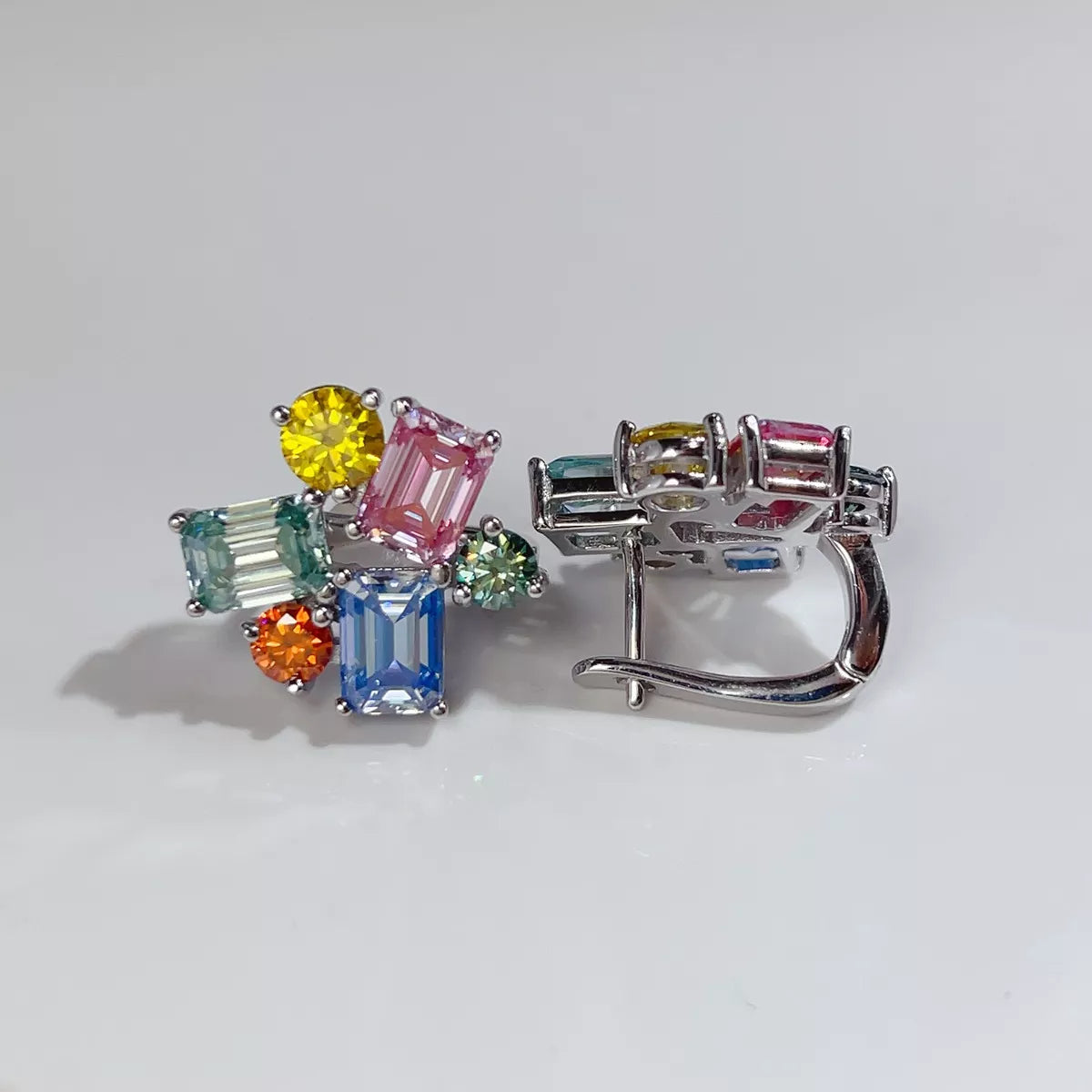 Sterling Silver Moissanite Multi-Color Earrings - alternate earring view