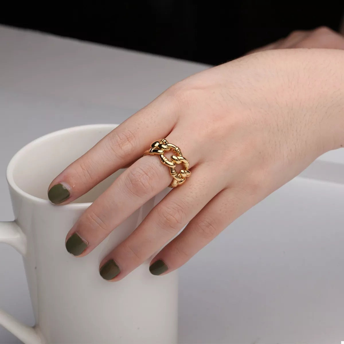 18K Gold-Plated Chain Link Open Ring in Gold - women's open ring