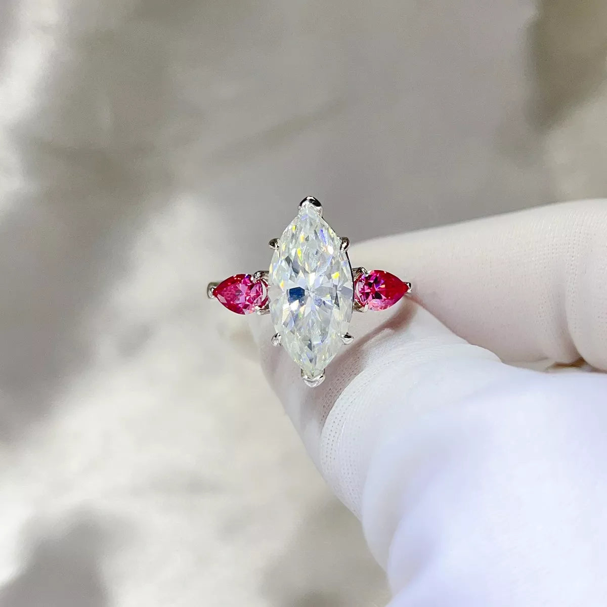 6 Carat Sterling Silver Moissanite Ring in Hot Pink - women's ring