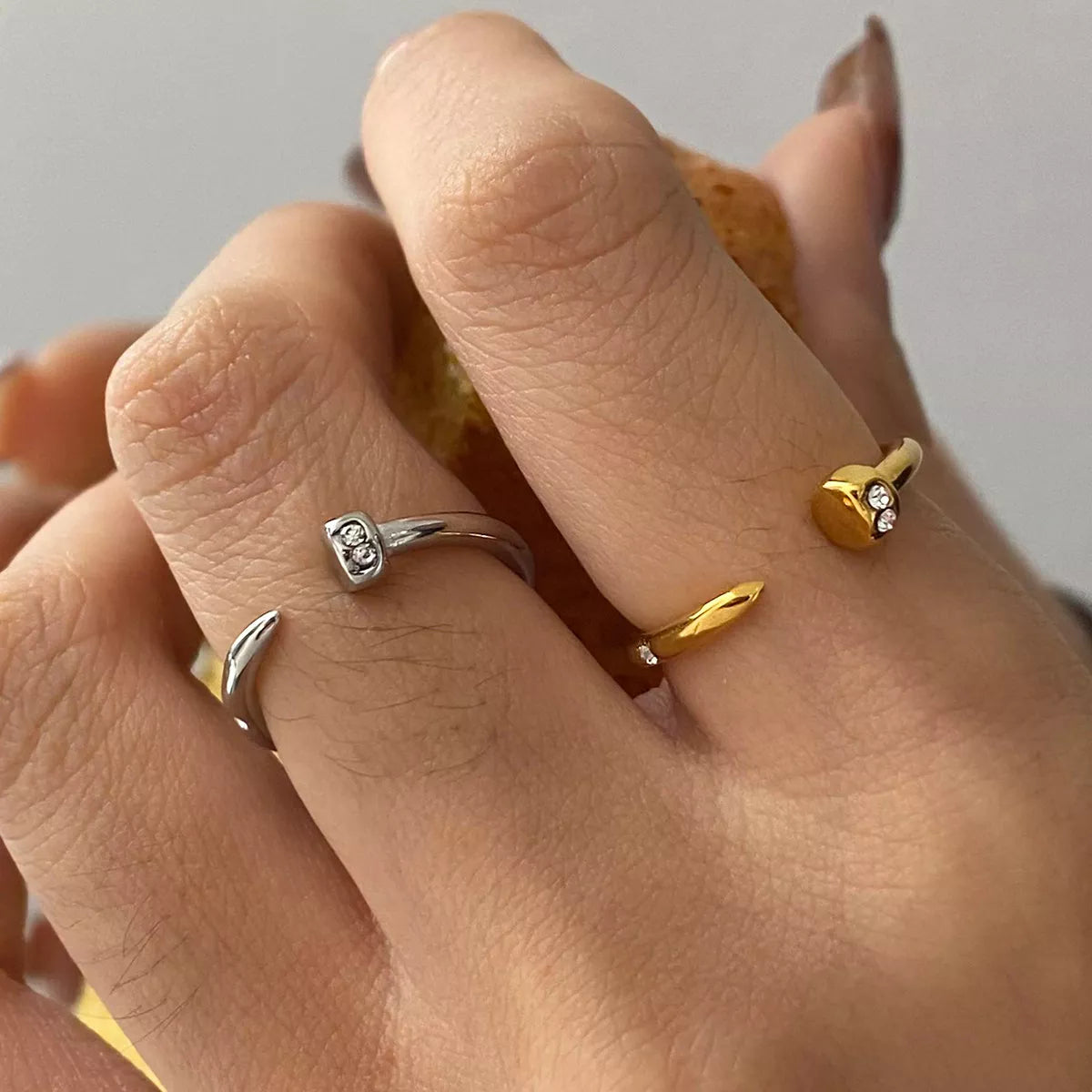 Stainless Steel Zircon Open Ring - alternate ring view