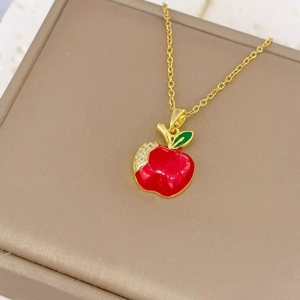18K Gold-Plated Apple Necklace - alternate necklace view