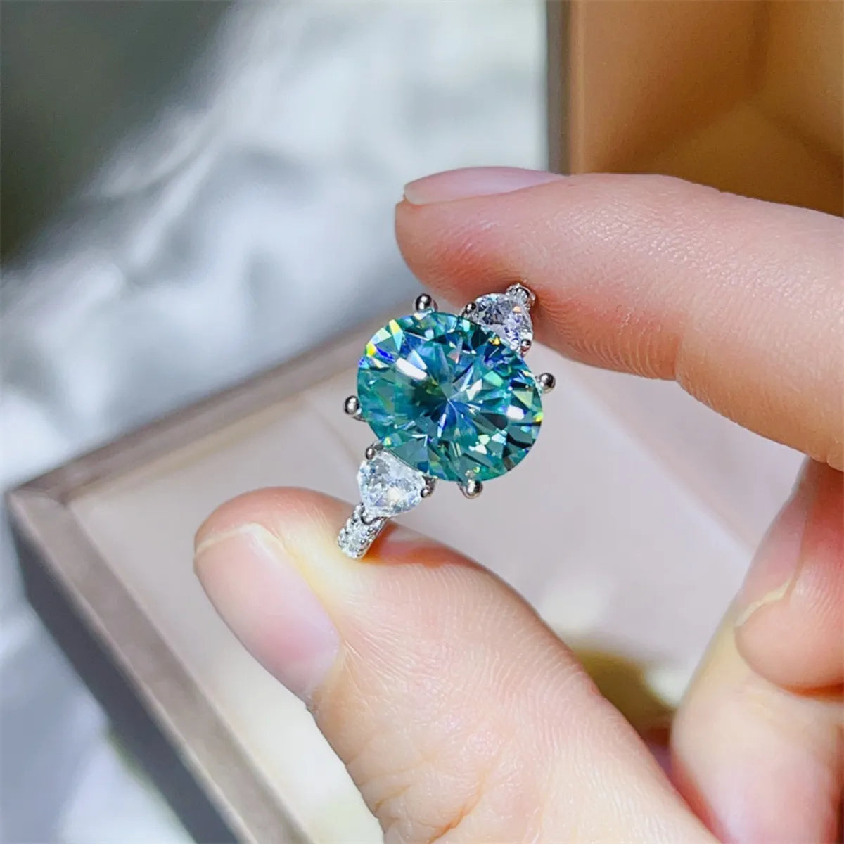 5 Carat Moissanite Sterling Silver Ring - alternate ring view