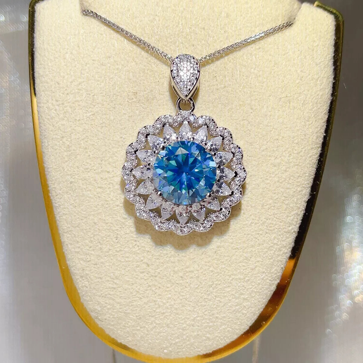 5 Carat Sterling Silver Moissanite Pendant Necklace - alternate necklace view