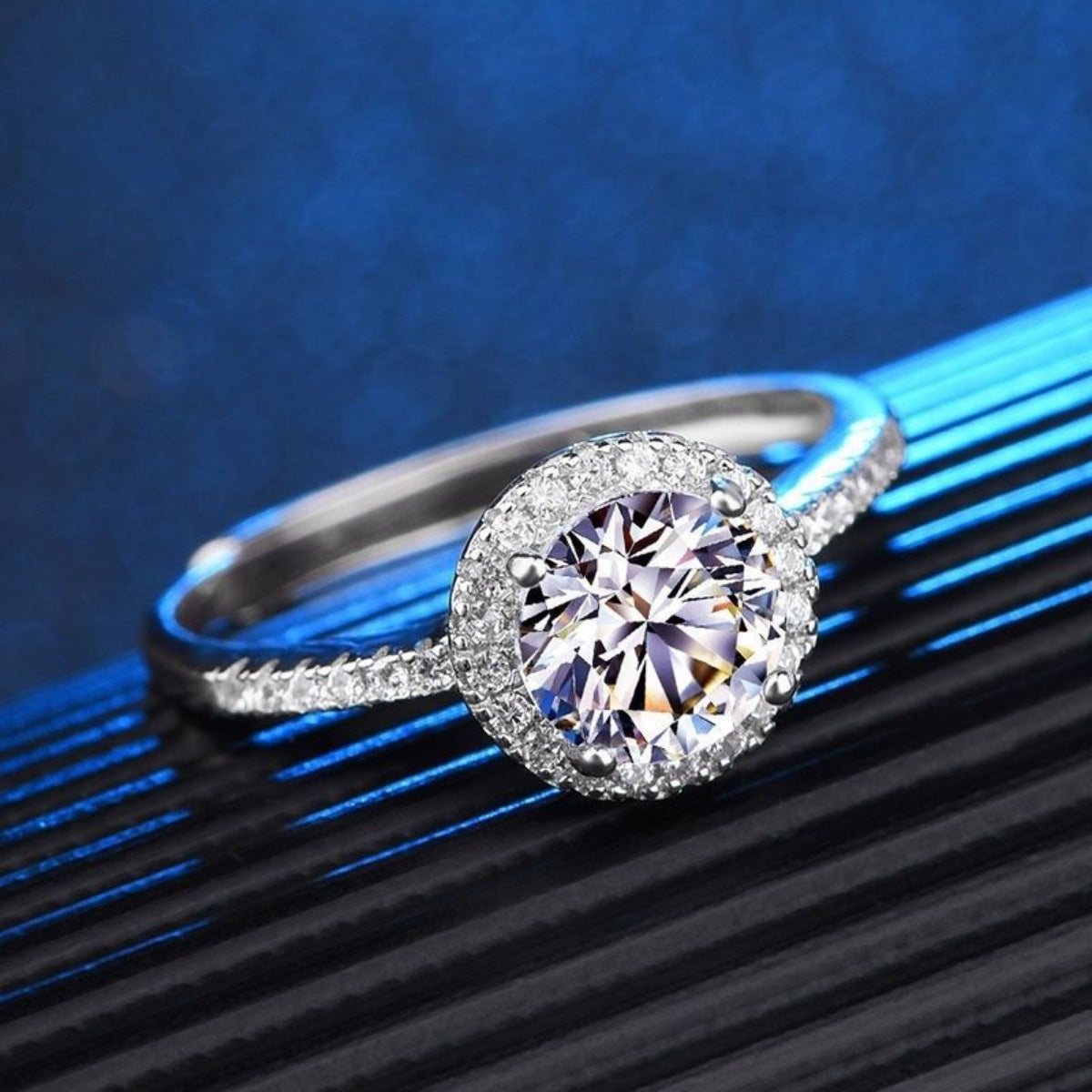 1 Carat Moissanite Sterling Silver Ring - alternate ring view