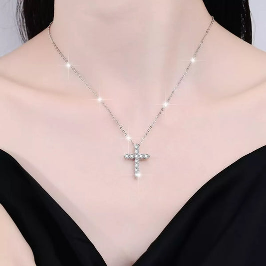 Sterling Silver Cross Pendant Necklace - alternate necklace view