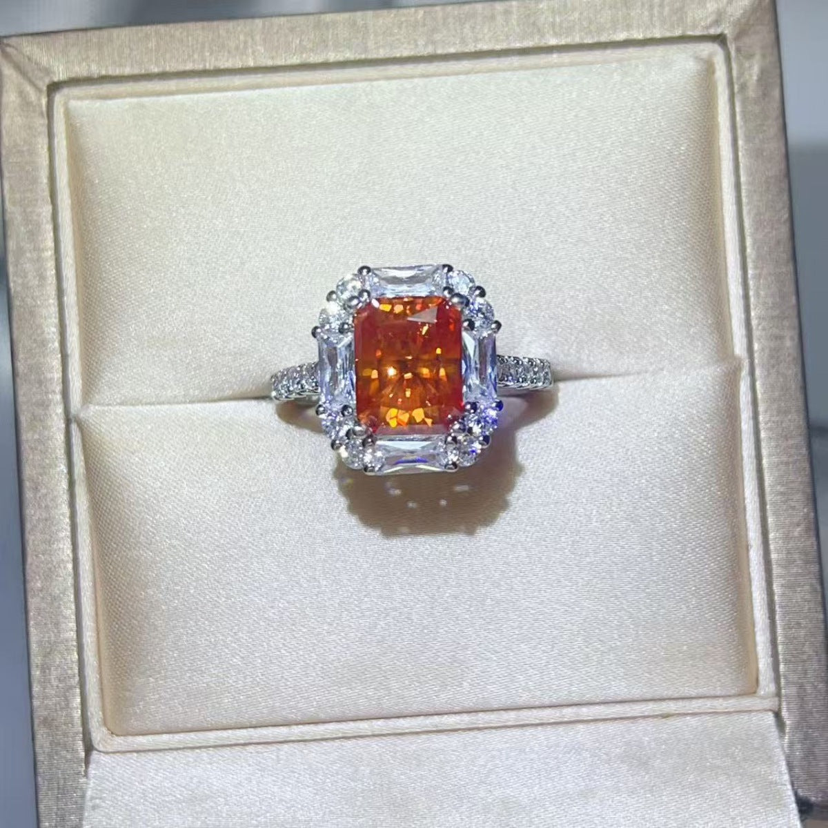 3 Carat Moissanite Sterling Silver Ring in Sherbet - women's ring