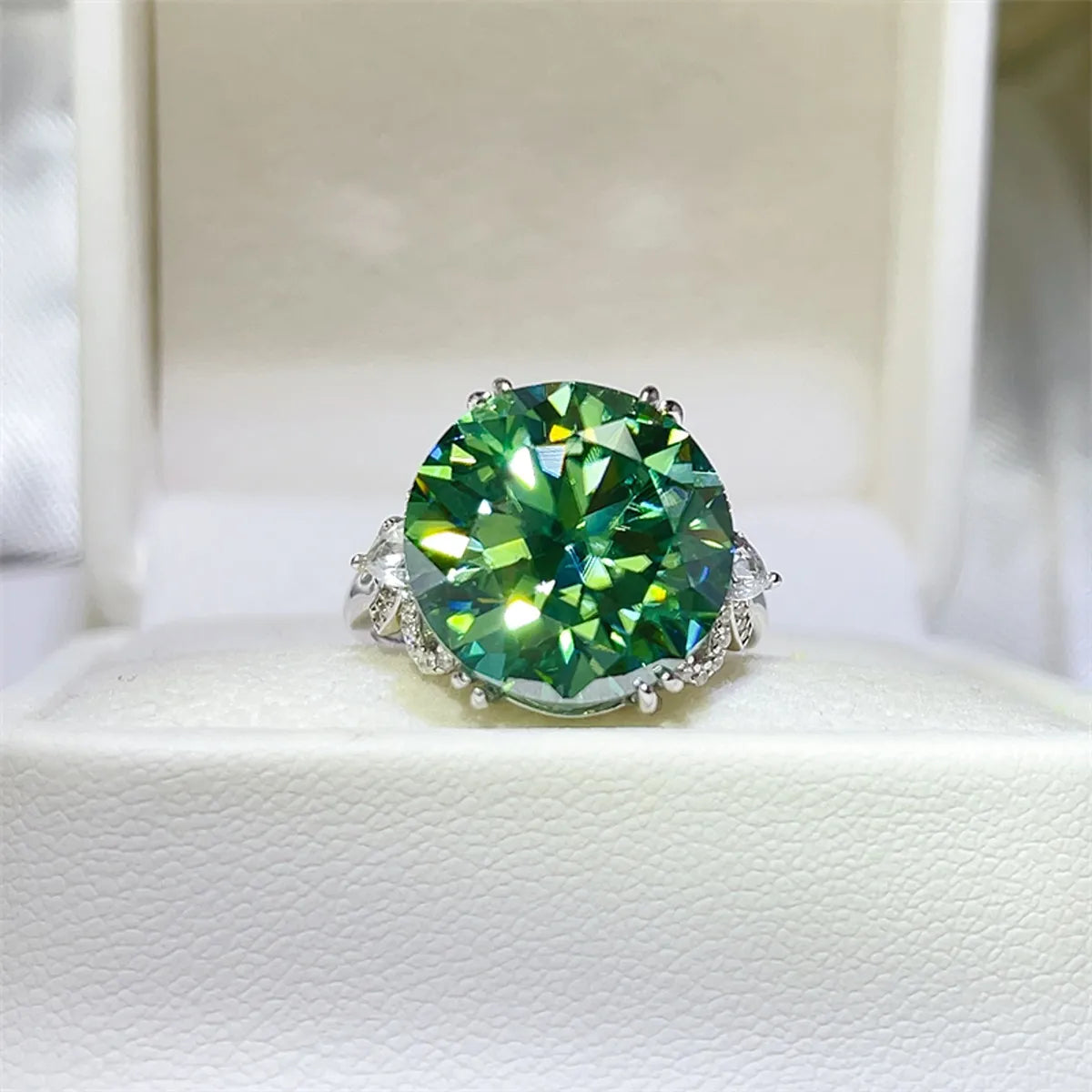 10 Carat Moissanite Sterling Silver Ring in Green - women's ring