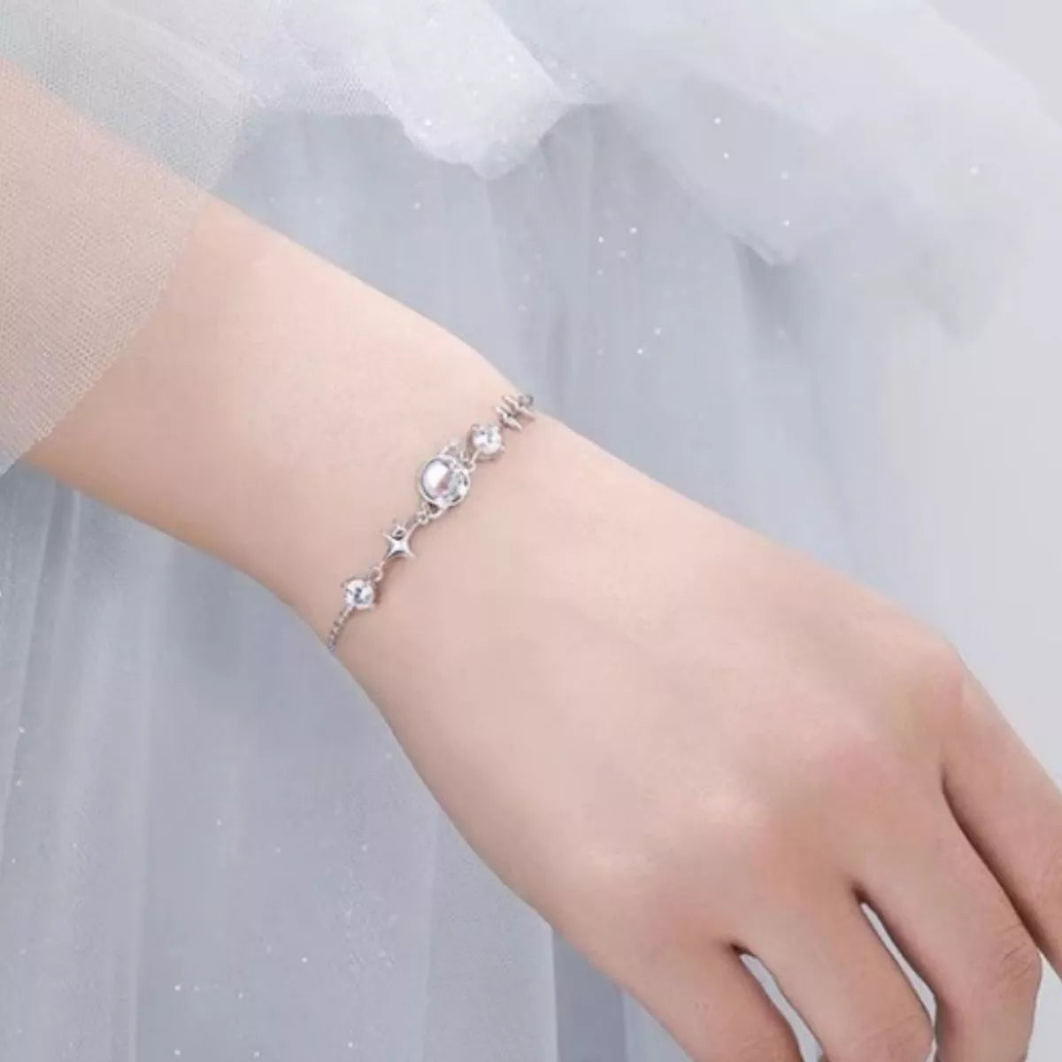 Sterling Silver Zircon Star Adjustable Bracelet - alternate jewelry view