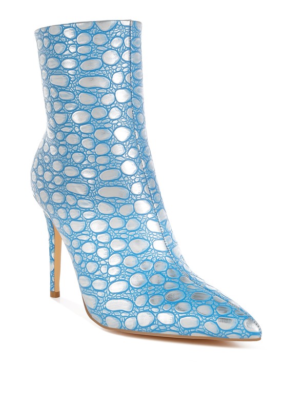 Embossed Stiletto Ankle Boots