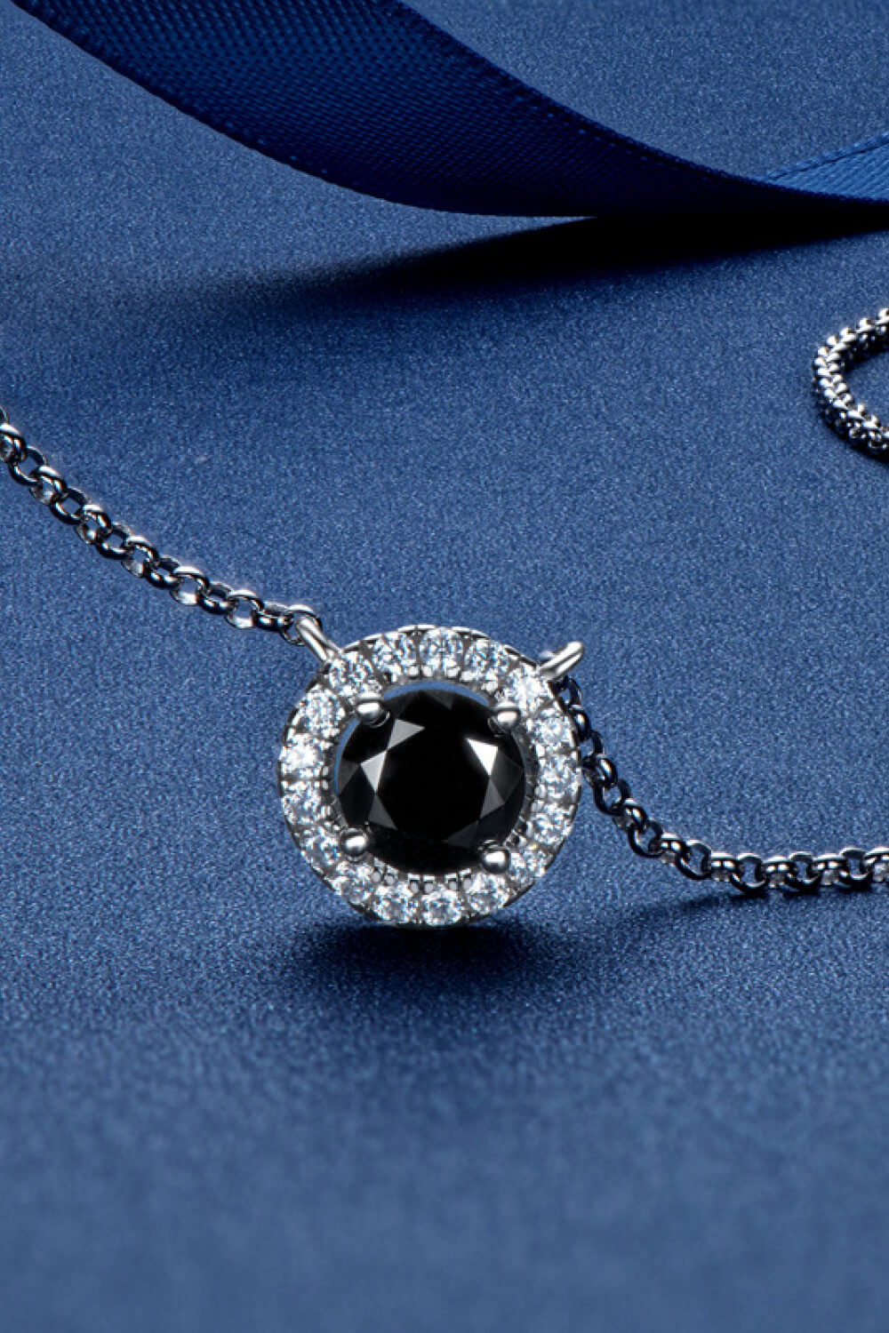 Two-Tone 1 Carat Moissanite Round Pendant Necklace in Black - women's pendant necklace