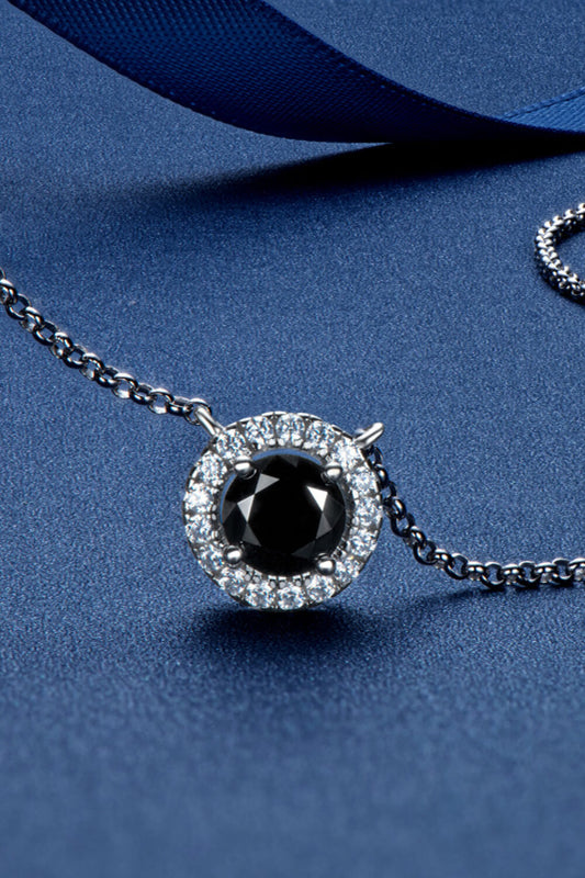 Two-Tone 1 Carat Moissanite Round Pendant Necklace in Black - women's pendant necklace