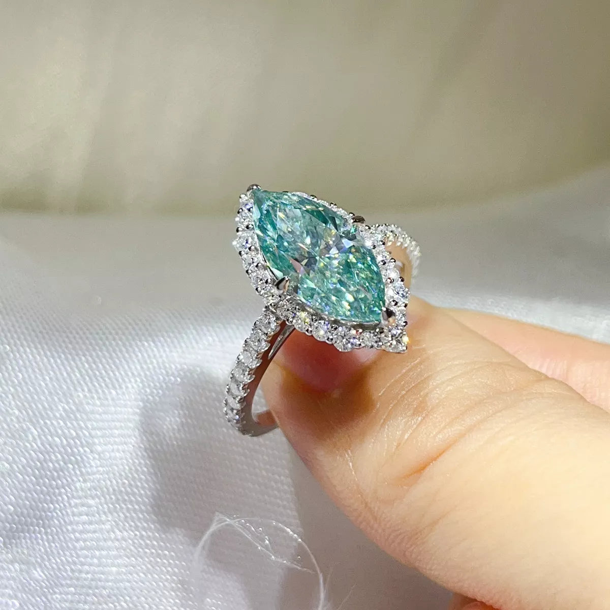 3 Carat Sterling Silver Moissanite Ring in Turquoise - women's ring