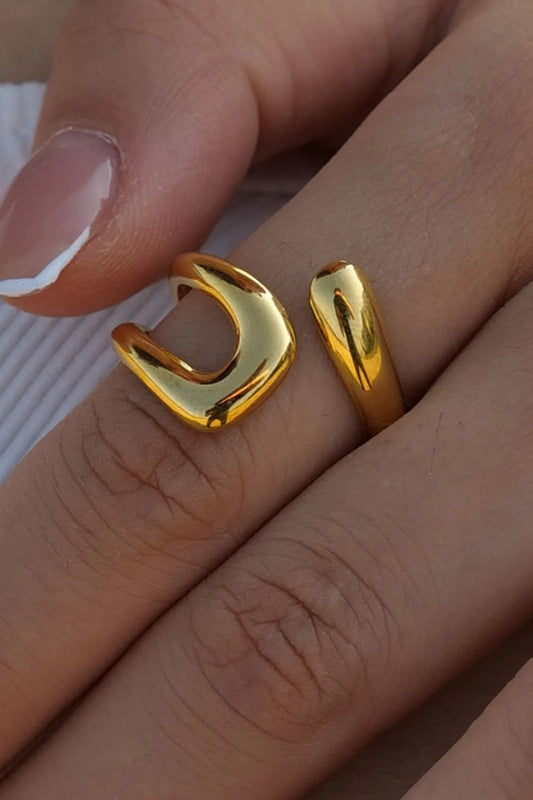 18K Gold-Plated Geometric Gold Twisted Open Ring in Gold - women's open ring