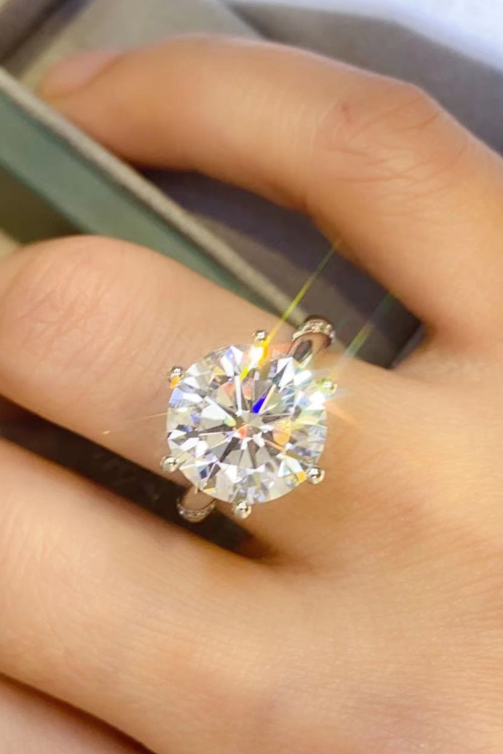 5 Carat Moissanite 6-Prong Ring in Silver - women's ring