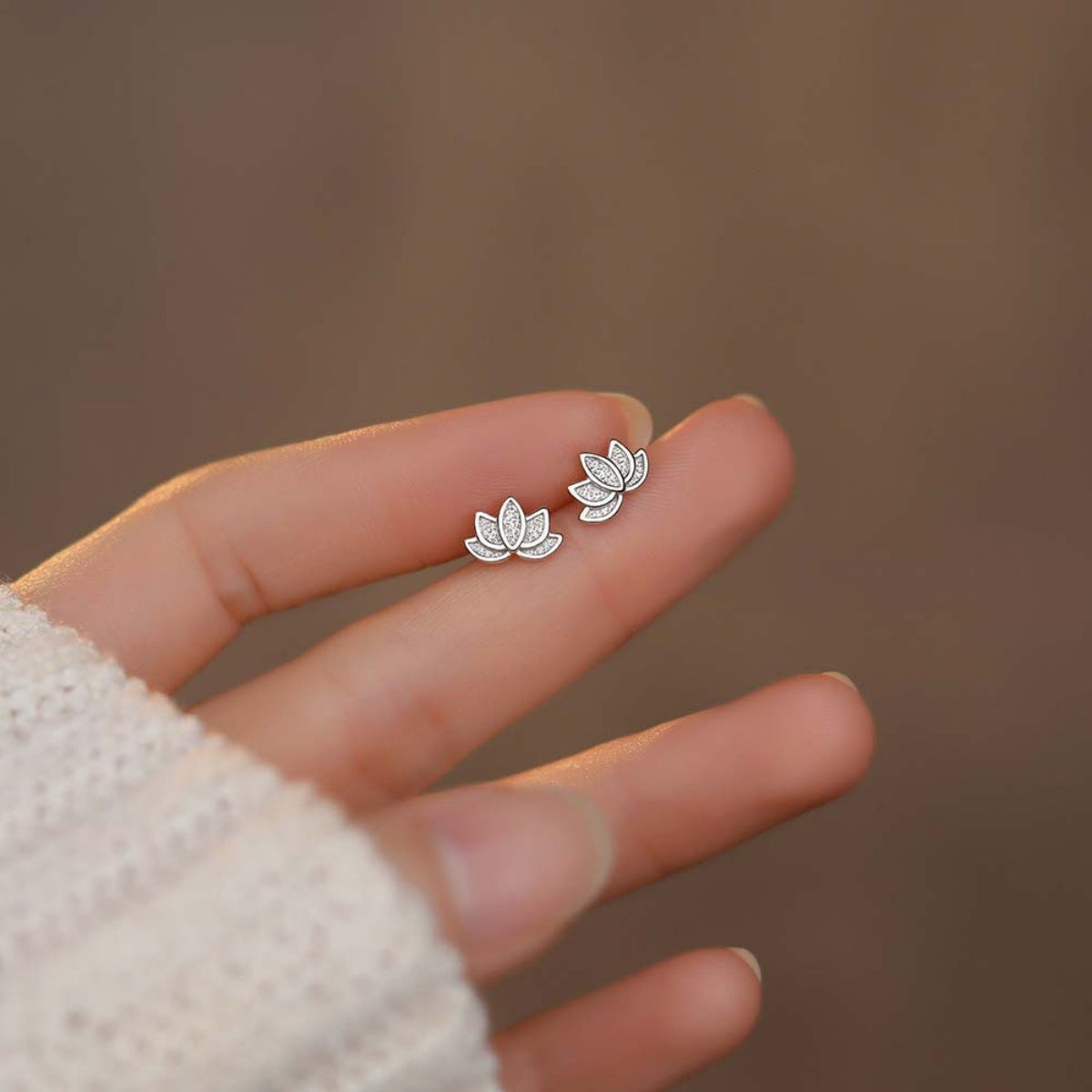 Lotus Flower Stud Earrings - alternate earring view