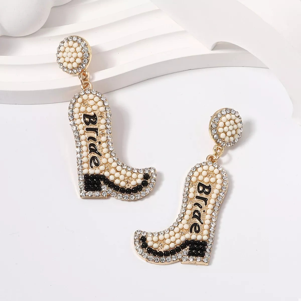 Bride Boot Dangle Earrings - alternate earring view