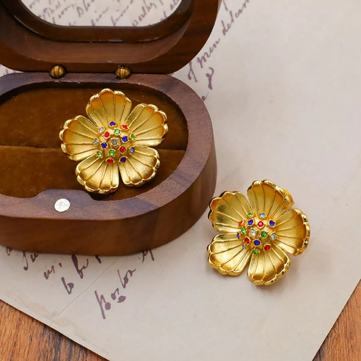 18K Gold-Plated Flower Earrings - alternate earring view