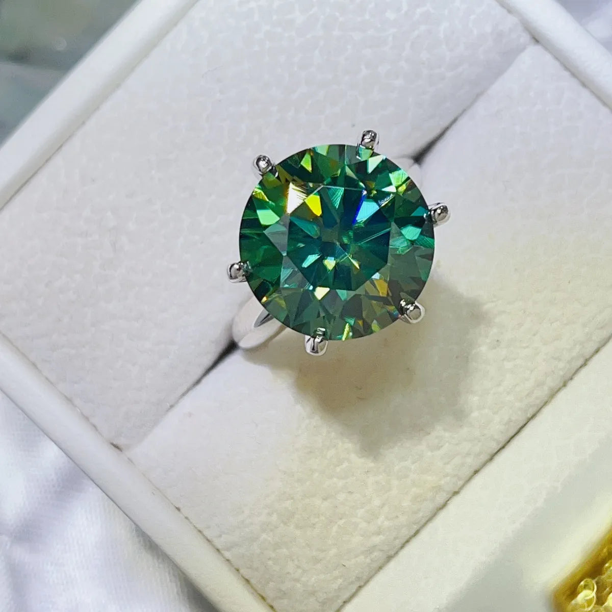 10 Carat Moissanite Sterling Silver Ring in Green - women's ring
