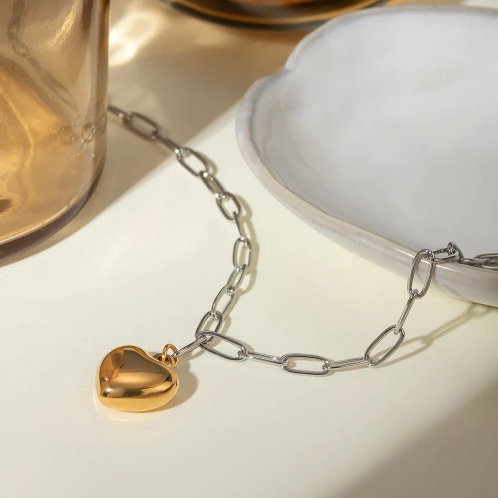 Stainless Steel Heart Pendant Necklace - alternate necklace view