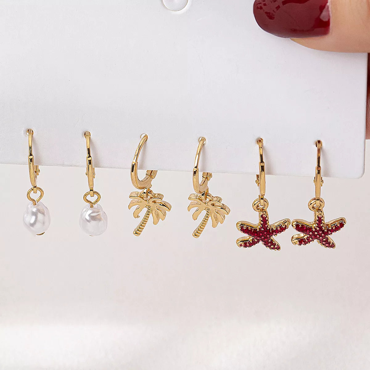 3-Pair 18K Gold-Plated Alloy Drop Earrings - alternate earring view