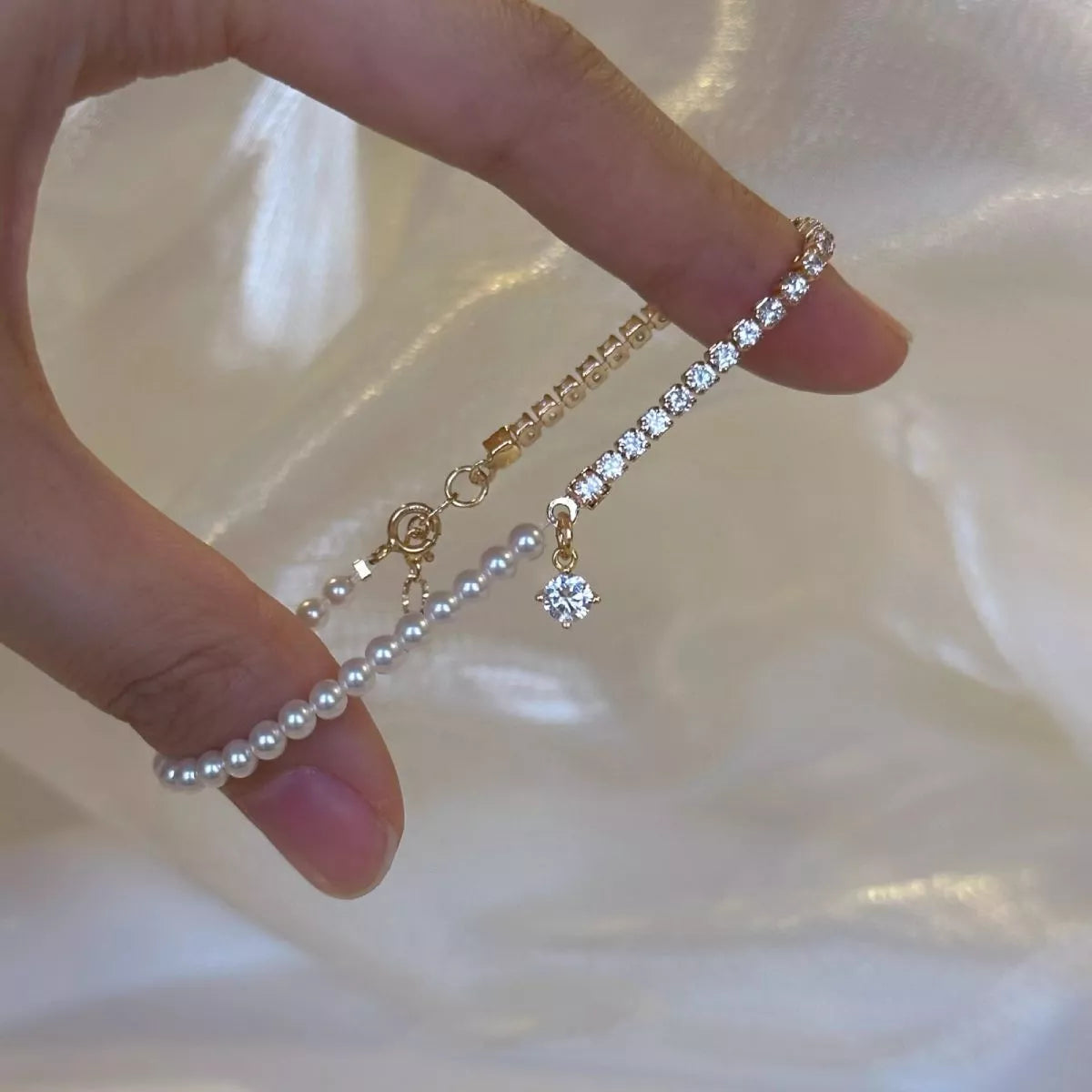 Pearl & Zircon Accent Bracelet - alternate jewelry view