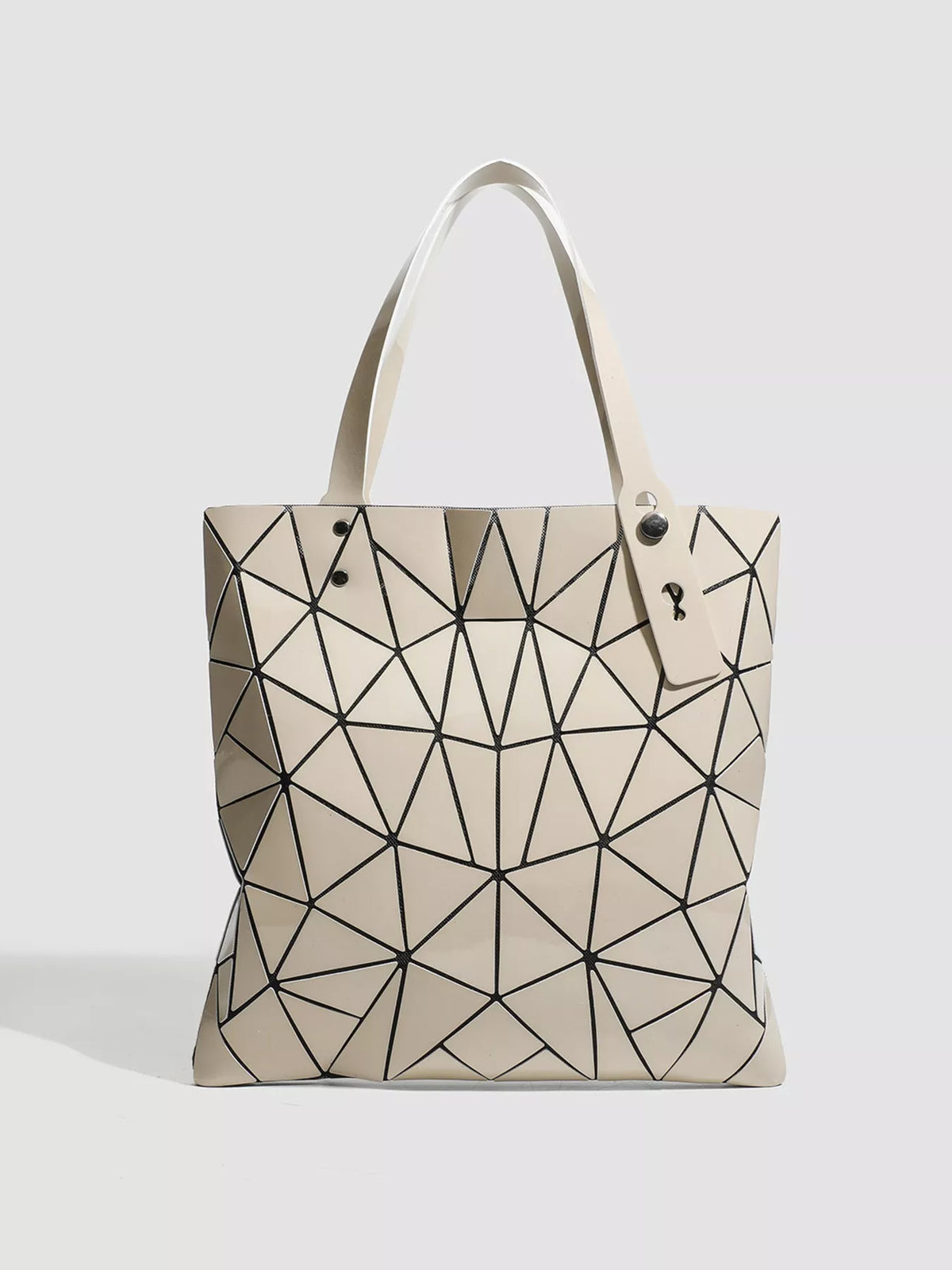 Geometric Glossy Paneled Handbag in Silver - women's tote handbag