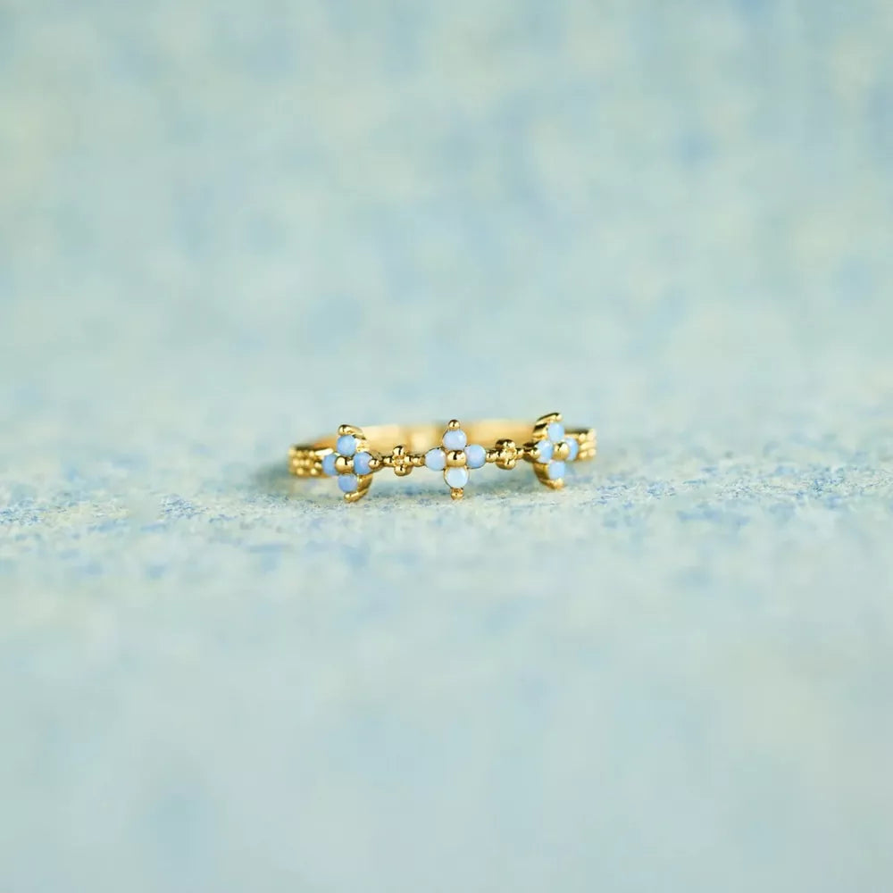Sterling Silver Inlaid Zircon Flower Ring in Gold - women's ring
