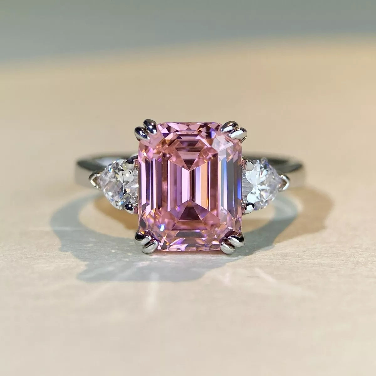 Sterling Silver Zircon Geometric Ring in Blush Pink - women's ring