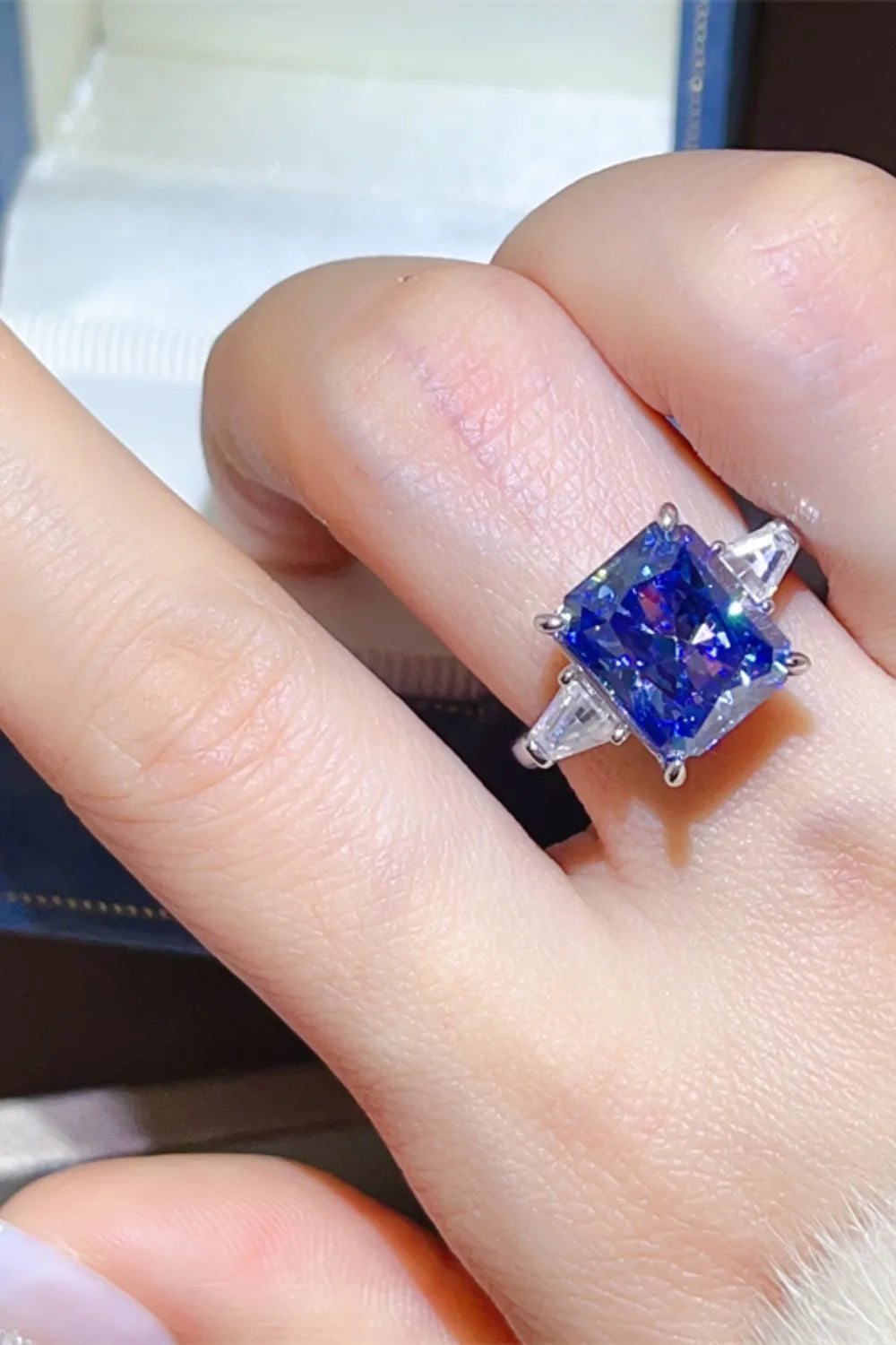 5 Carat Moissanite Sterling Silver Ring in Royal Blue - women's ring
