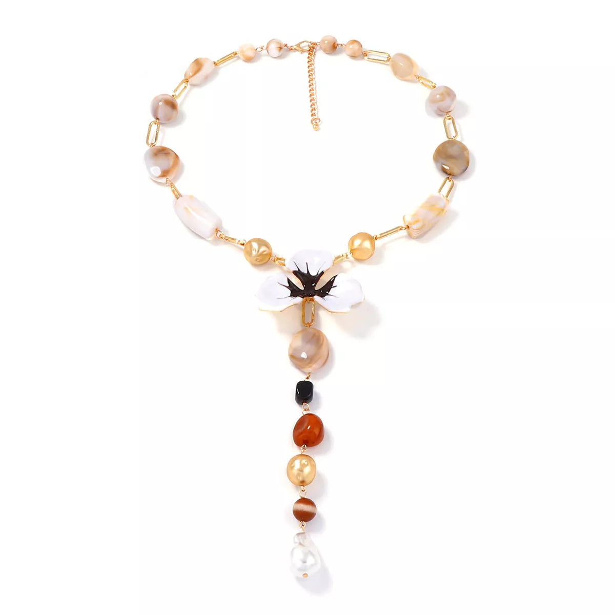 Alloy Dripping Oil Flower Resin Y-Shaped Necklace - alternate necklace view