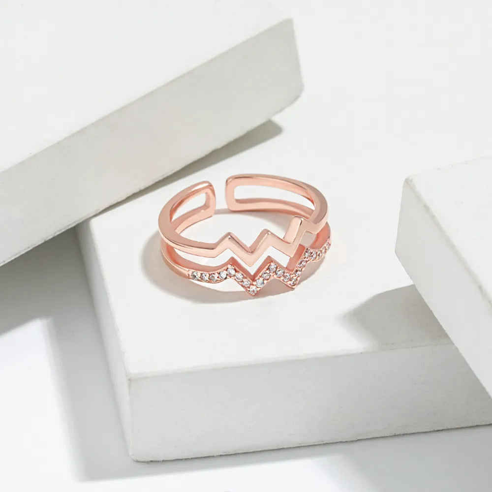 Wave Shape Inlaid Zircon Open Ring in Gold - women's open ring
