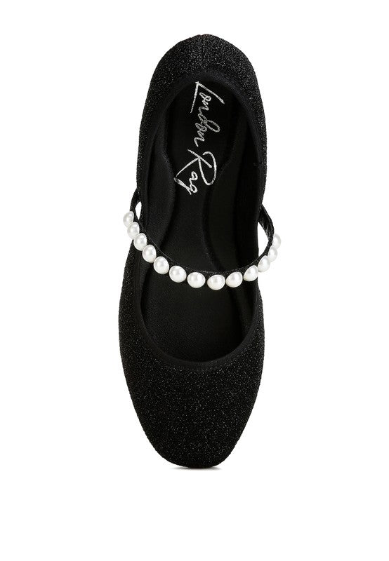 Pearl Strapped Glitter Ballerinas