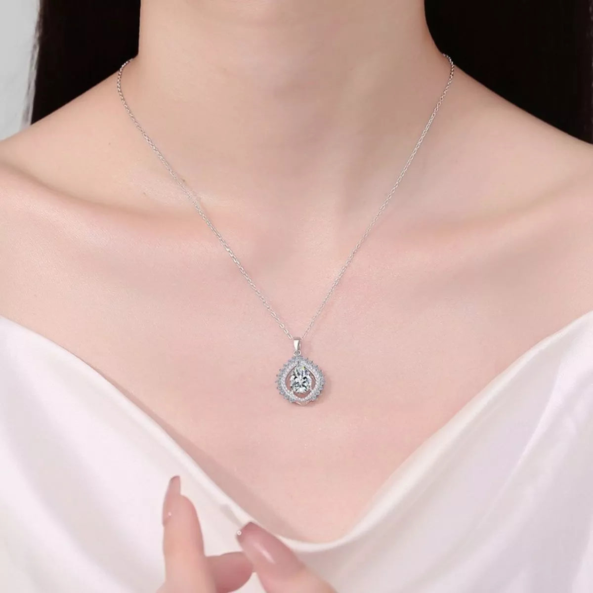 3 Carat Sterling Silver Moissanite Teardrop Necklace - alternate necklace view