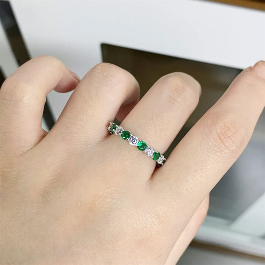 Sterling Silver Diamond Ring in Green - women's ring